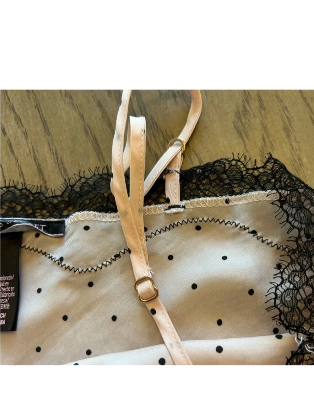 Victoria's Secret Pink Polka Dot Slip with Black Lace Trim
